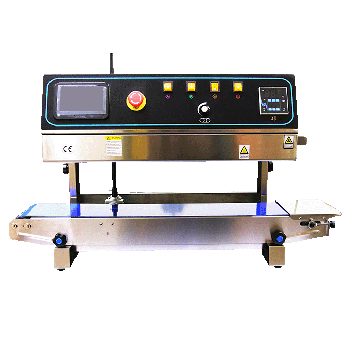 Vertical Tabletop stainless steel band sealer right to left