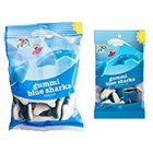 custom printed pouch example - blue shark gummies