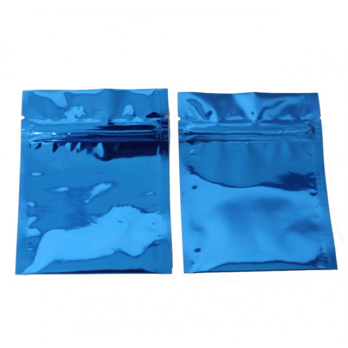 3.4" x 4.0" Blue MylarFoil Pouch with ZipSeal - Tear Notch + Fold Over Bottom