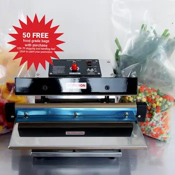 12 inch PTS-300 heat sealer with food and 50 free poly bags promotion