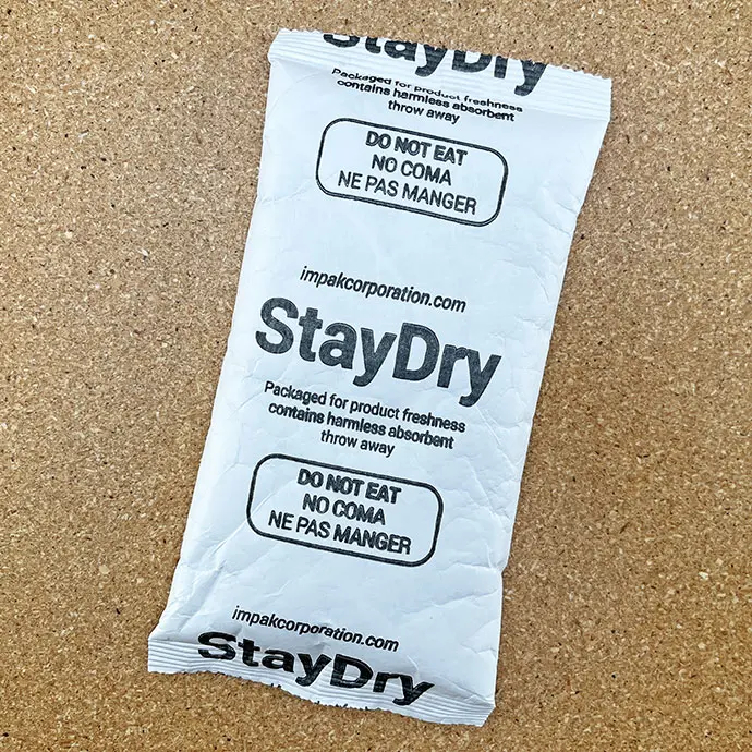 8 unit Clay Desiccant packaged in Tyvek