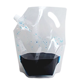 8.5" x 11" x 4" OD Clear SpoutPAK™ with 15mm Fitment and Handle - SP64OZPCATRC