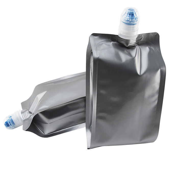 5" x 9.75" x 3" OD Silver SpoutPAK™ with flip top fitment - FTSSPV6CN1L