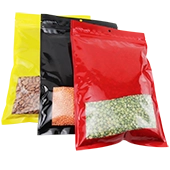 red pouch with clear window