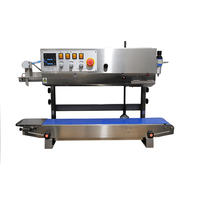 Vertical gas flush band sealer with printer