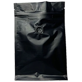 5.5" x 8.25" x 2.75" matte black Mylar Foil Pouch with Degassing Valve- 8SS055MFMB0275SG0825V OD matte black Mylar Foil Pouch
